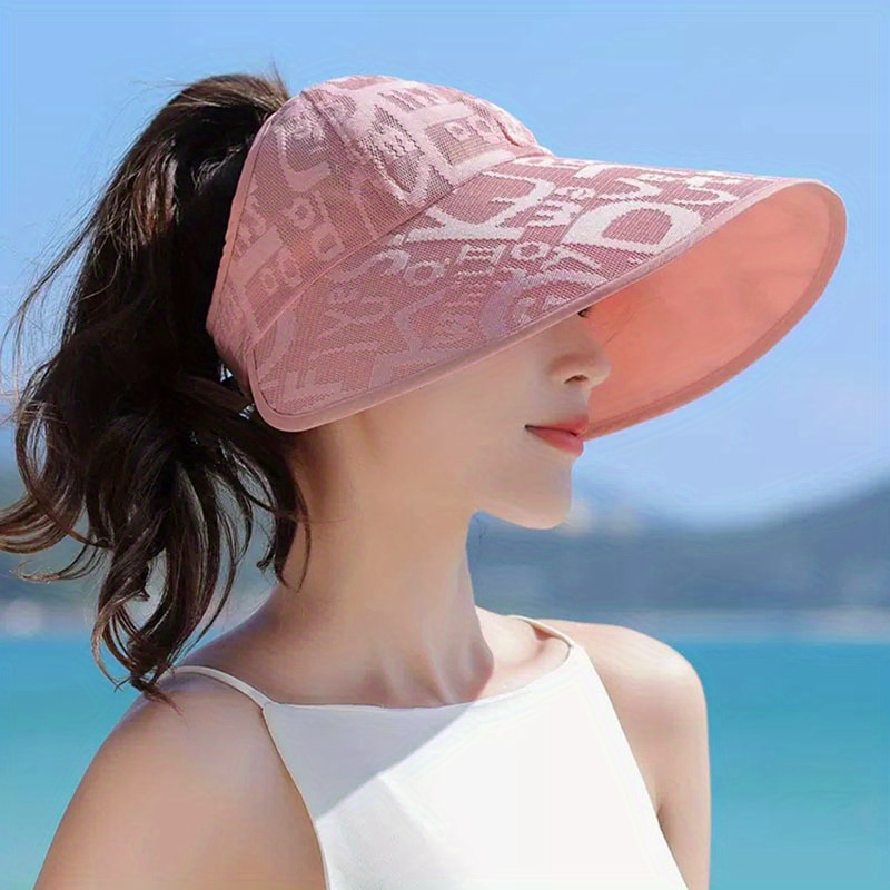 Solid Color Jacquard Visor Hat Wide Brim Sunscreen Travel - Temu