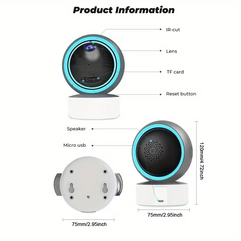 5g dual band 1080p smart wireless wifi home camera 360 degree rotation hd infrared night vision two way voice intercom mobile phone remote control indoor home monitor details 1