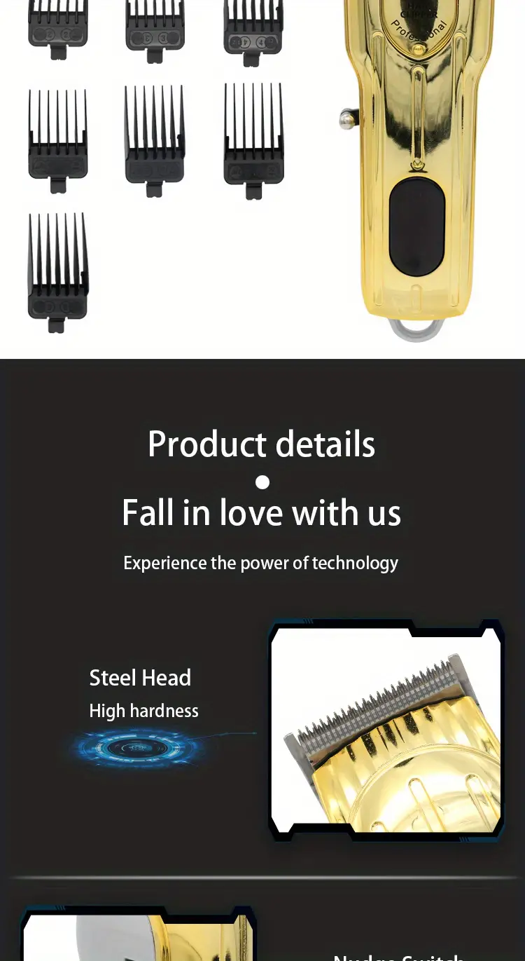 golden color professional hair clipper trimmer rechargeable cordless beard trimmer hair clipper hair cutting machine for men details 6