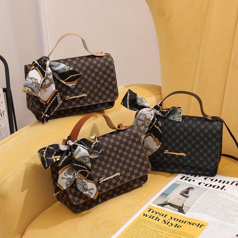 Small Polka Dot Print Handbags, Scarf Decor Crossbody Bag, Fashion Square  Purse For Women - Temu Japan
