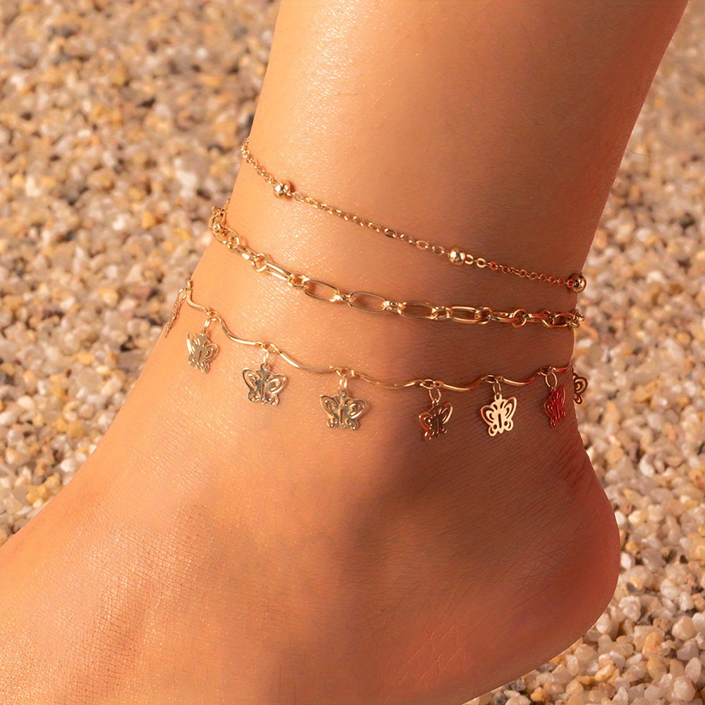 MultiLayer Metal Heart & Bead Decor Anklet