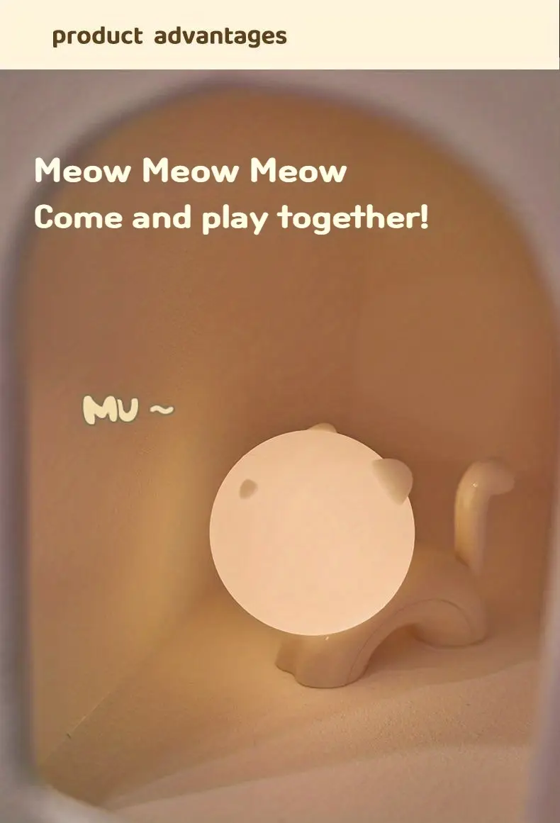 1pc cute cat lamp night light silicone touch bedside light for kids women ideal desk decor aesthetic stuff perfect funny gifts for any occasion add a cozy glow to your room details 2
