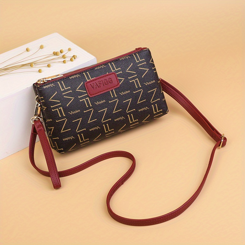 Mini Letter Print Crossbody Bag Double Zipper Clutch Wallet Fashion  Shoulder Flap Purse For Women, Discounts For Everyone