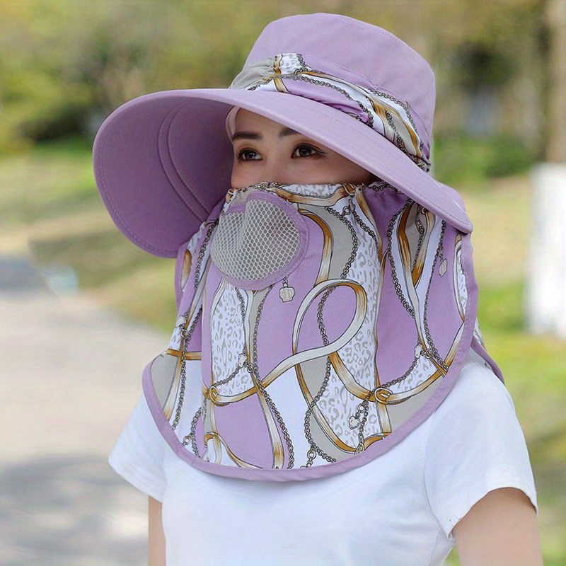 Solid Color Sun Hat Neck Gaiter Breathable Veil Wide Brim Uv - Temu