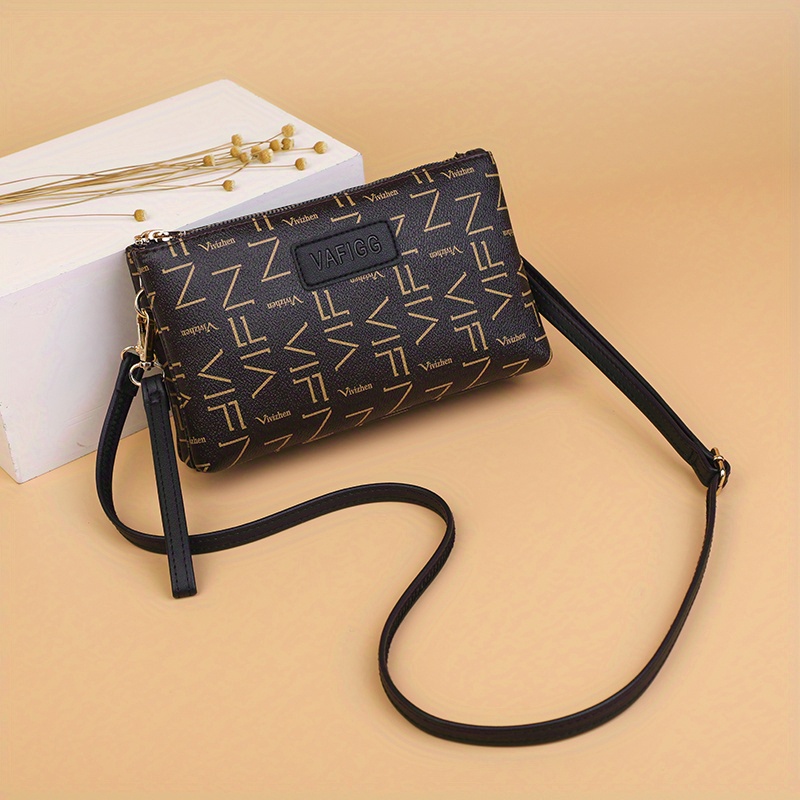 Mini Letter Print Crossbody Bag Double Zipper Clutch Wallet