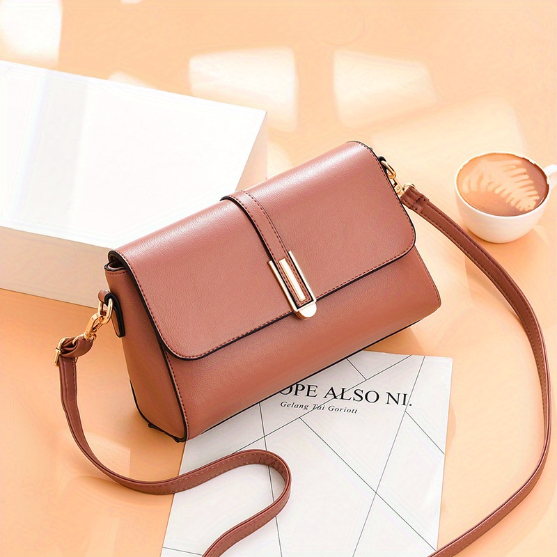 Solid Crossbody Bag Metal Decor Shoulder Purse