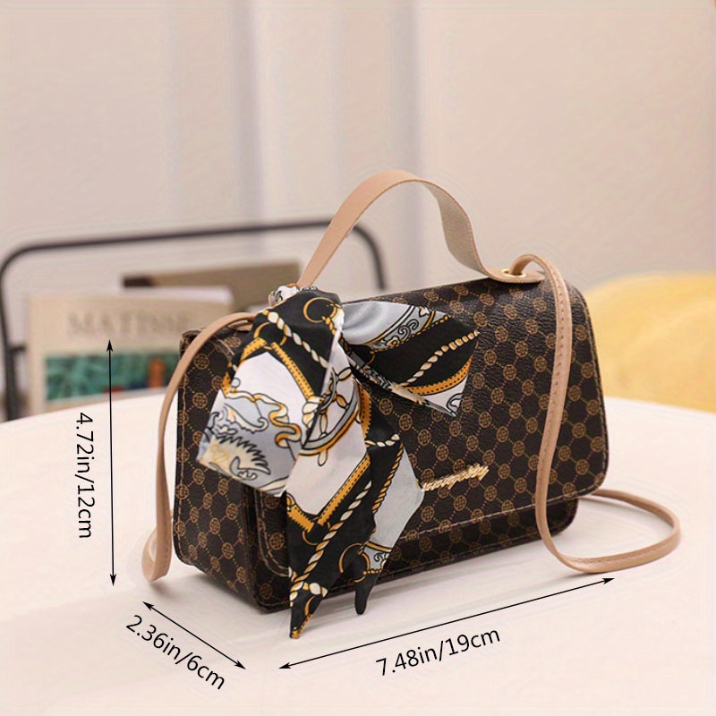 Mini Polka Dot Print Handbag Womens Scarf Decor Crossbody Bag