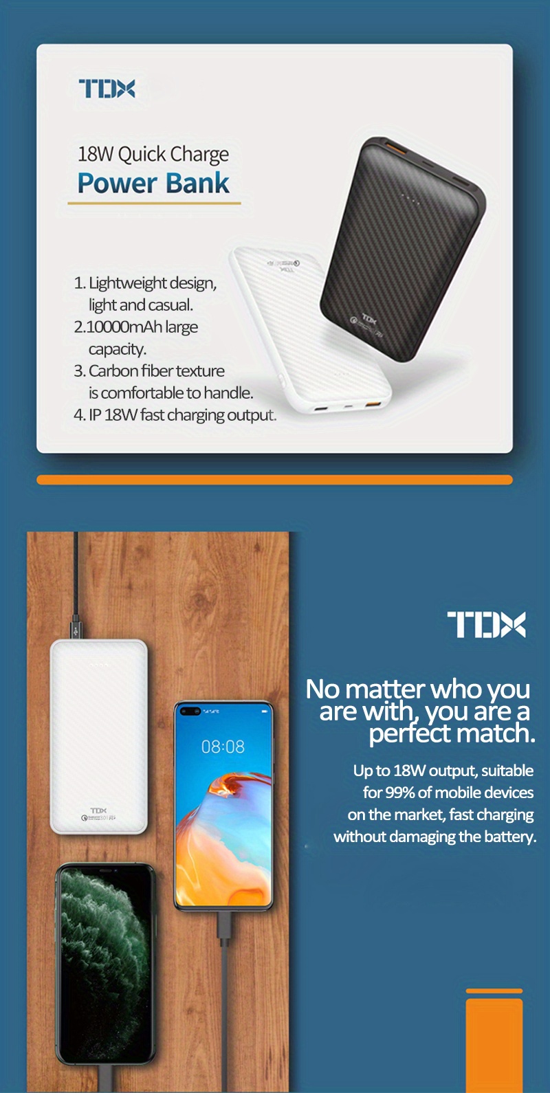 Tdx 1pc Power Bank 10000mah Dual Usb Portable Charger - Temu