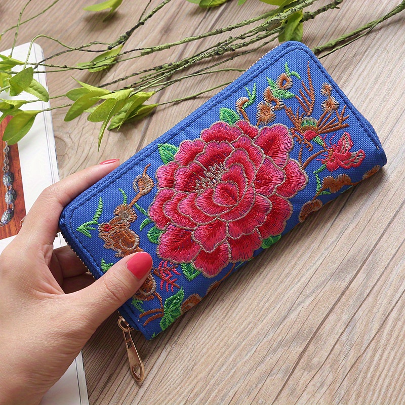 Women's Ethnic Embroidered Long Wallet, Portable Zipper Around Purse,  Causal Coin Purse - Temu