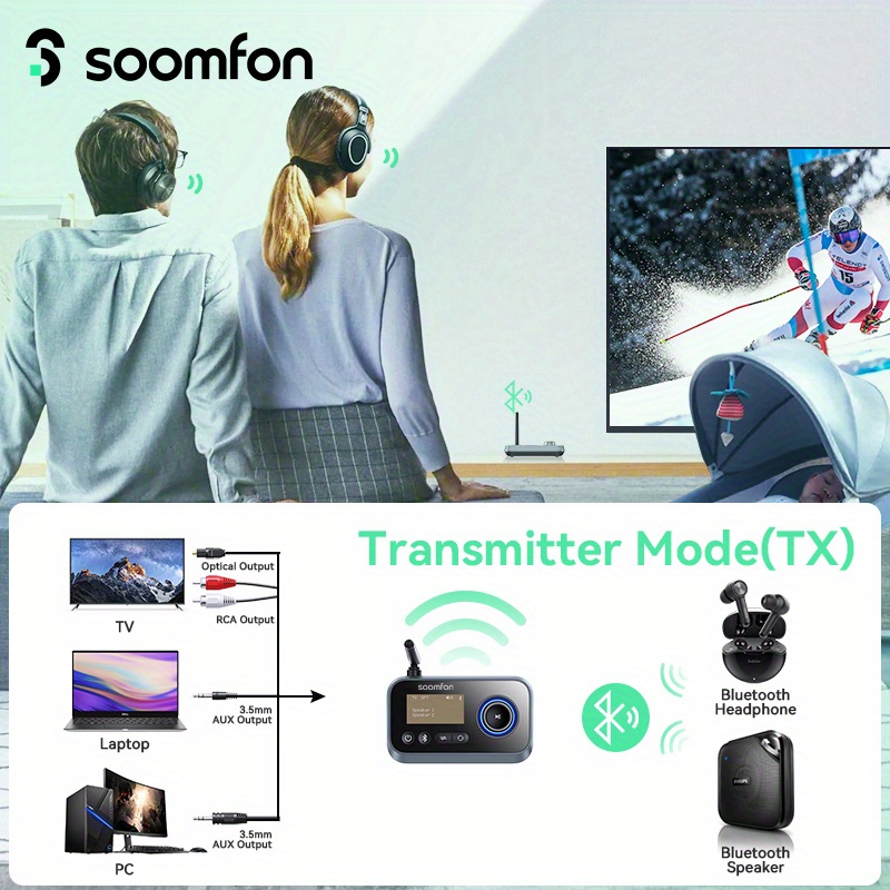 Transmisor Receptor Bluetooth 5.0 para TV - SOOMFON 2 en 1