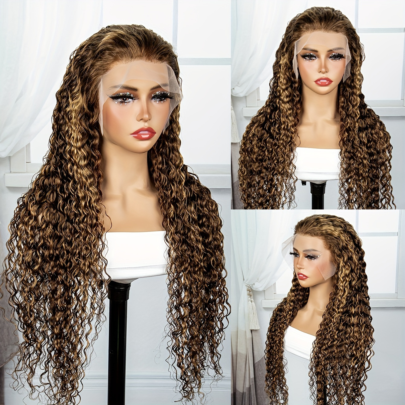 30Inch Deep Curly 13x6 Lace Closure Wig Human Hair Wigs For Women Water  Wave Wig