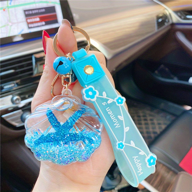 Starfish Keychain Liquid Floating Quicksand Keychains Bag Charm Car Key Ring