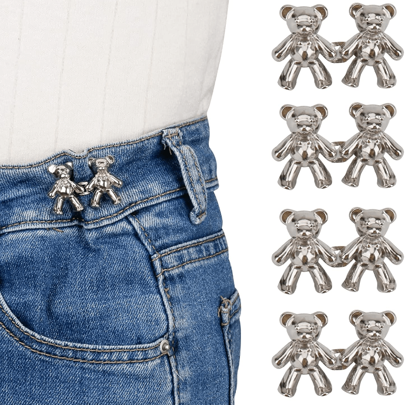 TXZWJZ Waist Bear Buttons for Jeans,Bear No Sew Buttons,Pant Waist  Tightener,Adjustable Jean Buttons Pins for Women Skirt Pant Jeans 8 Sets