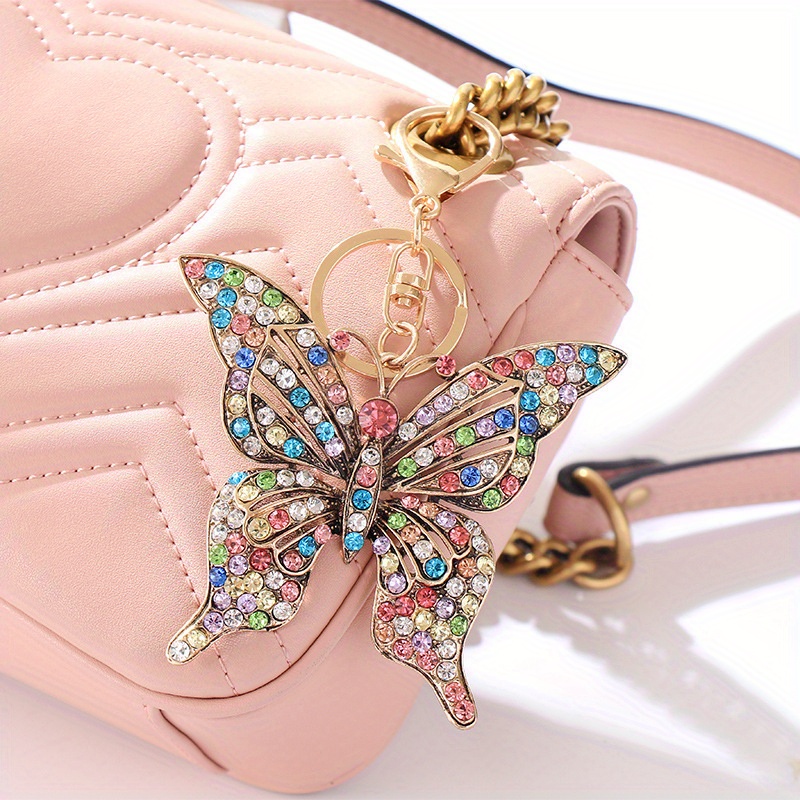 Alloy Rhinestone Golden Butterfly Keychain Fashion Cute Bag - Temu