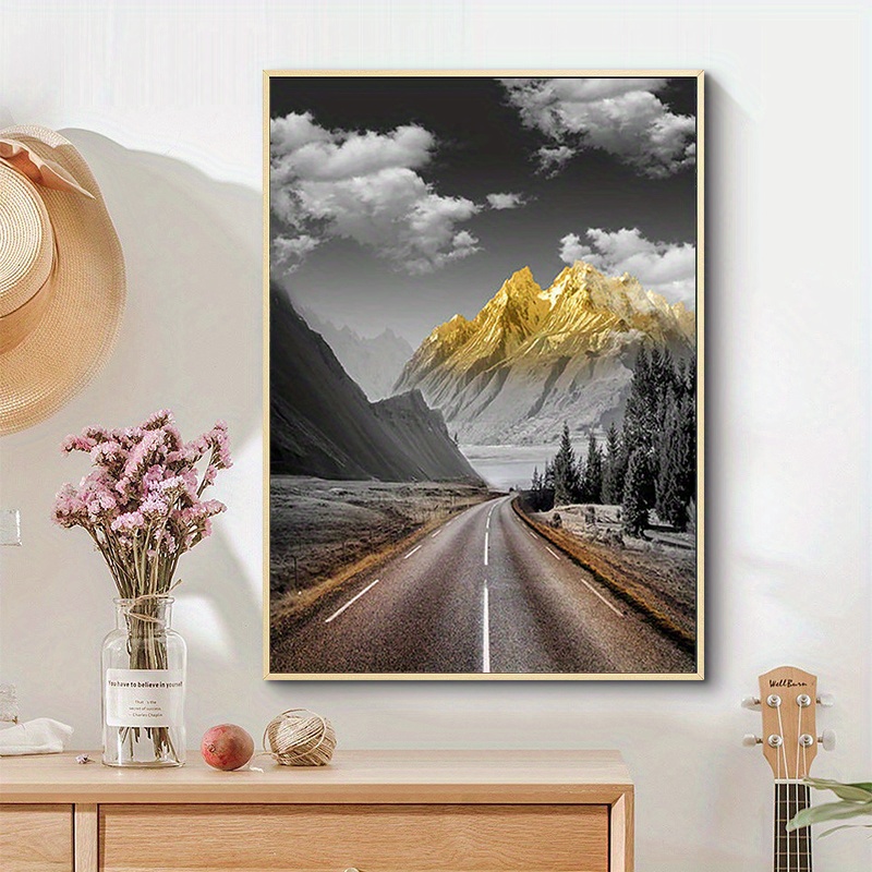 Diy Sunset Golden Mountain Landscape Pattern Artificial - Temu