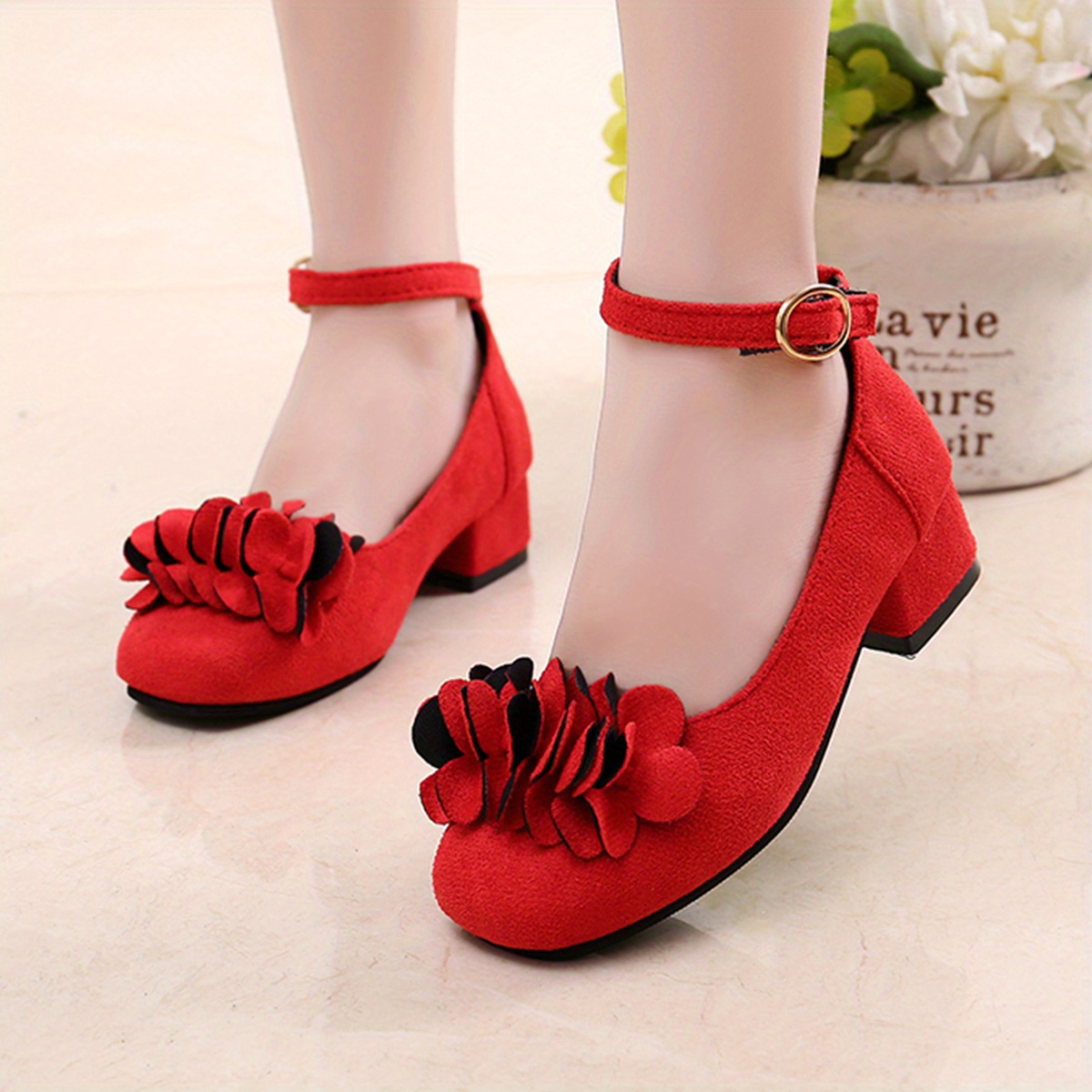 Girls Classic Round Toe Heeled Princess Shoes Wedding Party Temu