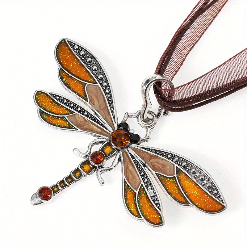 womens crystal dragonfly ribbon casual pendant necklace for women jewelry gifts brown 7
