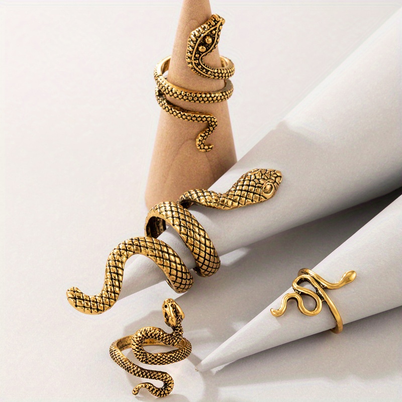 Snake Pattern Finger Ring Punk Style Exaggerated Ring Set - Temu