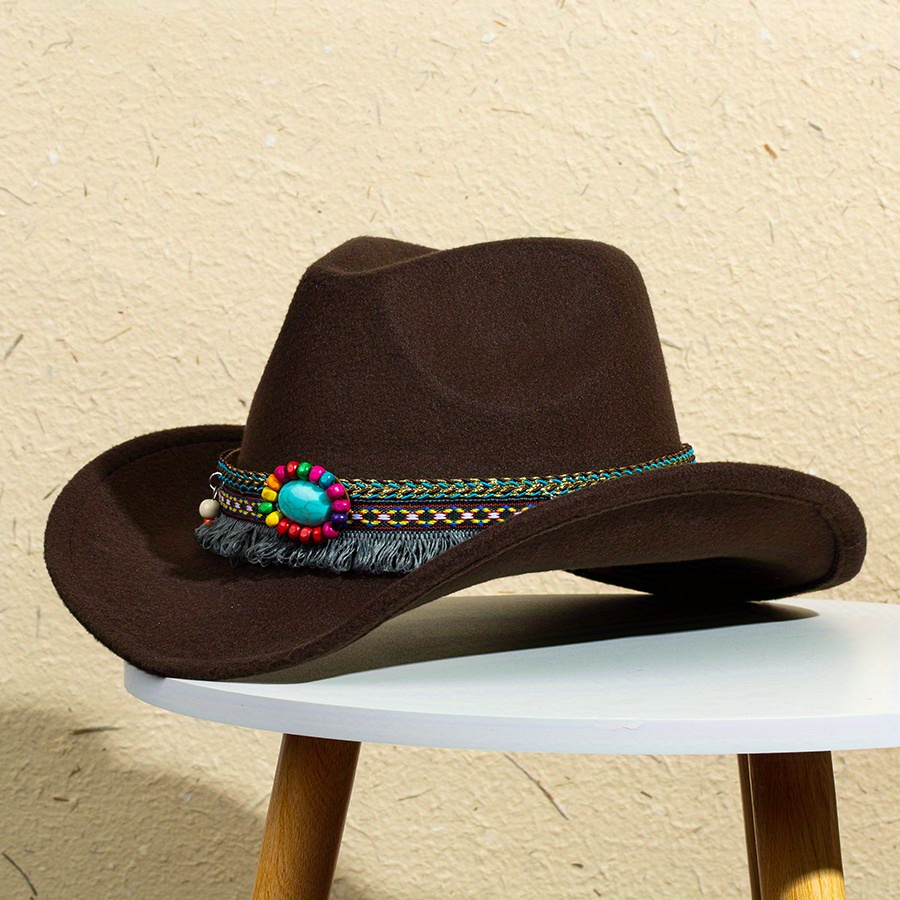 Ethnic Style Western Cowboy Hat Emerald Retro Men Felt Hats Curved Brim Country  Hats For Women Jazz Cowgirl Tassel Knight Hats - AliExpress