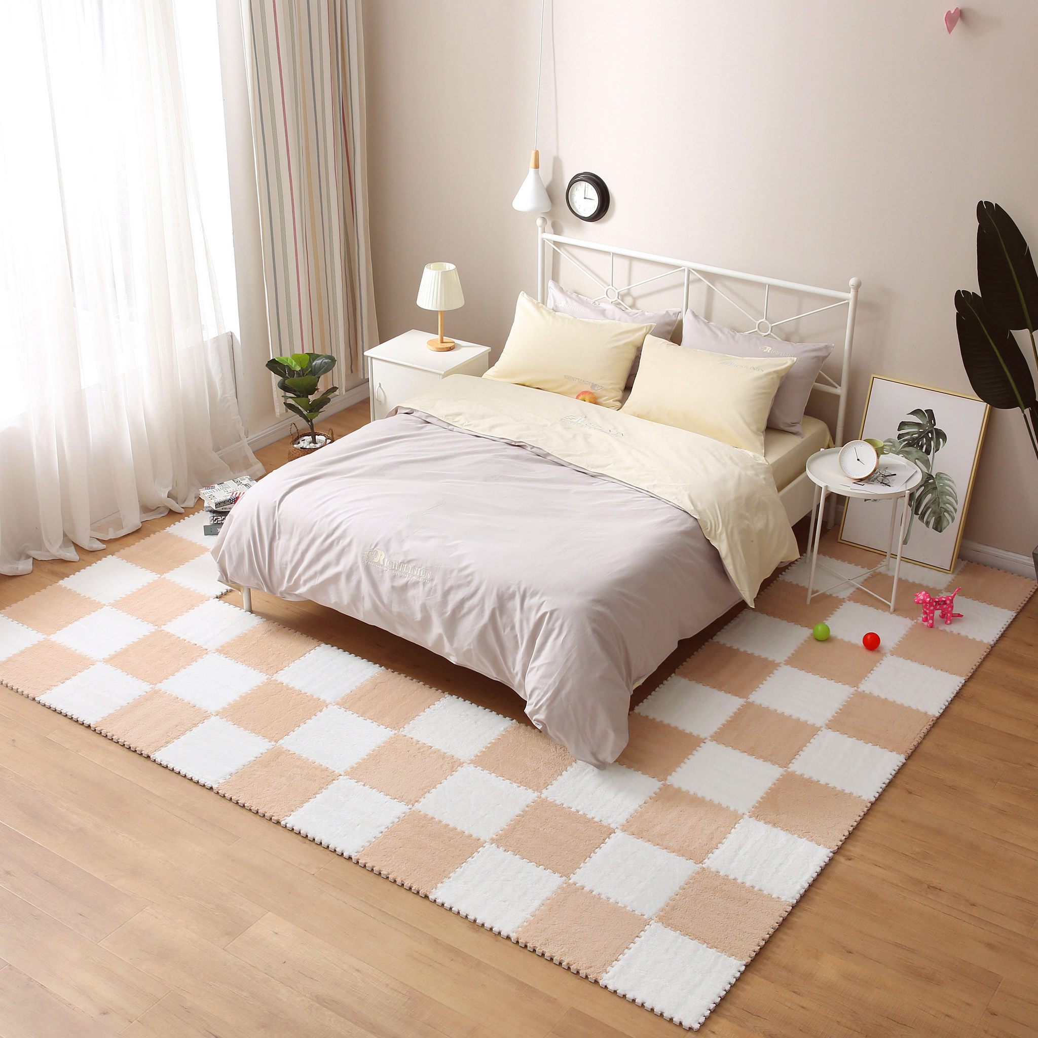 12 pièces, tapis de sol puzzle en mousse, tapis de sol puzzle noir,  carreaux de sol moelleux imbriqués, tapis d'escalade doux, carreaux de  moquette imbriqués en peluche pour décor de chambre à