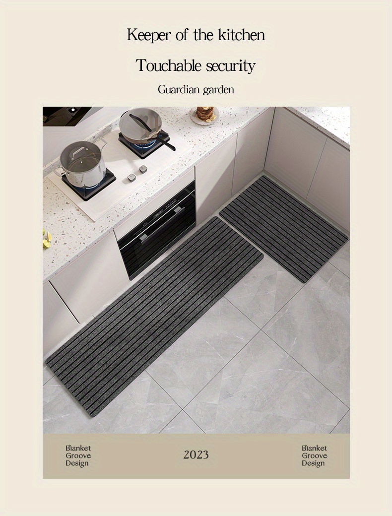 Soft Thickened Kitchen Mat, Striped Non-slip Oil-proof Floor Mat