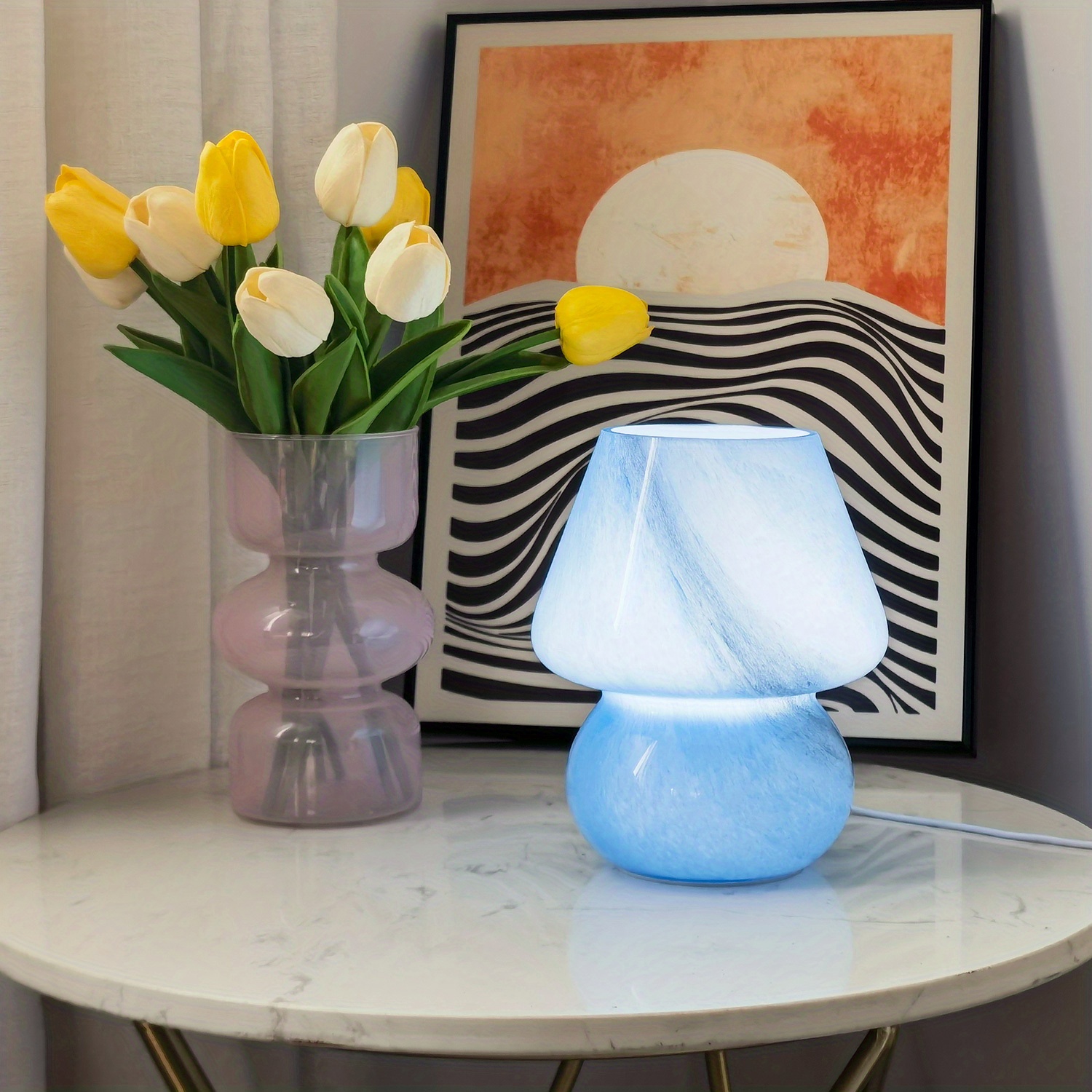 Mushroom Bedside Table Lamp Glass Led Bedside Night Lamps - Temu