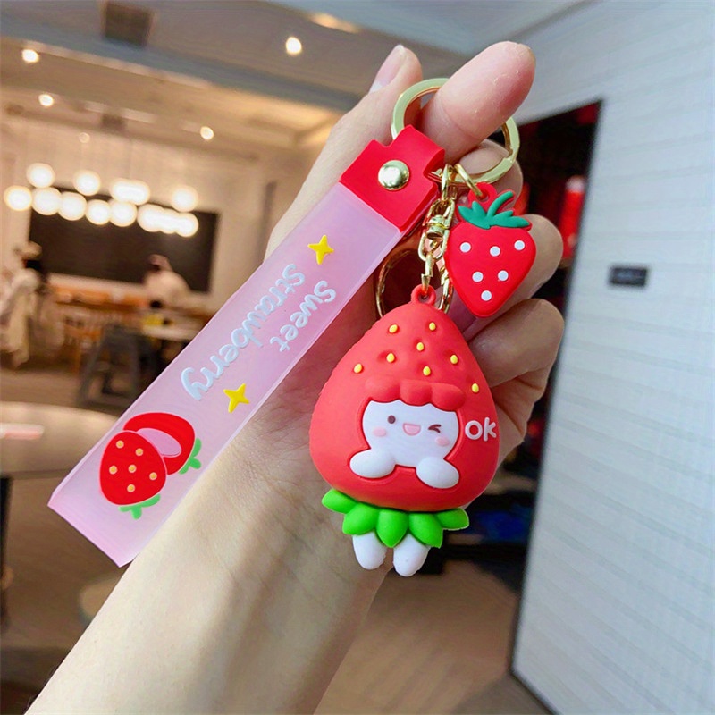 Strawberry Keychain Wristlet Cute Key Fob Strawberry 