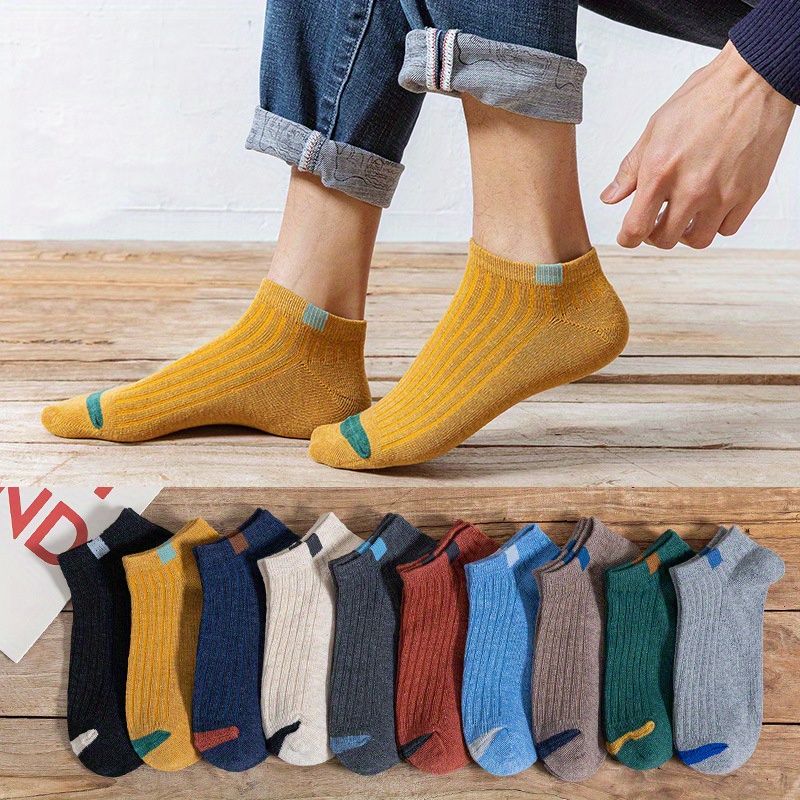 Image of Ten Pairsten Pairs Of Mixed Colors, And Summer Men's Boat Socks, Thin Style, Short Socks, Retro Breathable Invisible Socks