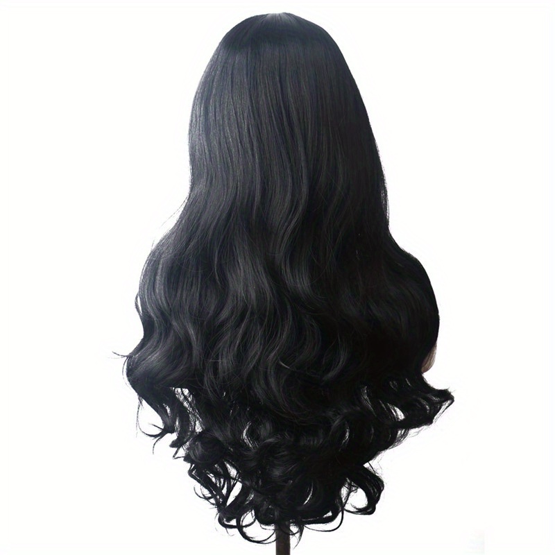 Dark Purple Long Wavy Hair Wigs Synthetic Fiber Middle Part Temu