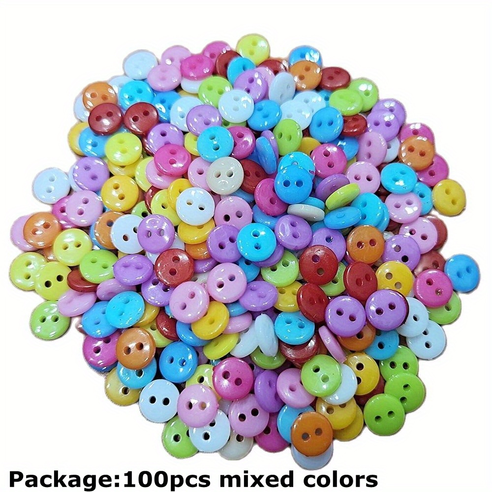 100pcs Mixed Color 7mm Holes Plastic Small Buttons Doll Clothing  Accessories Clothing Sewing Supplies Random Color