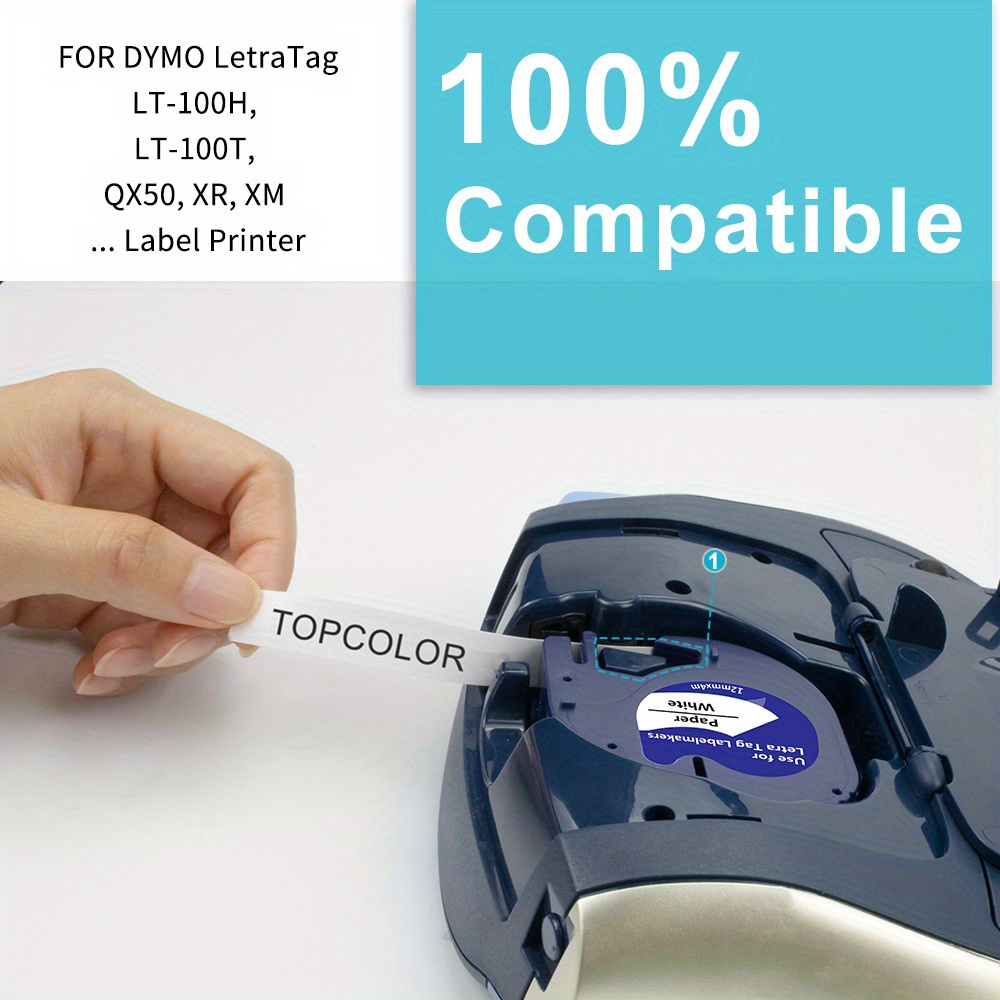 Compatible Dymo Letratag Étiquette Ruban 12mm x 4m Blanc S0721610 91221  pour Dymo LT 100H LT100h LT100T LT110T XR