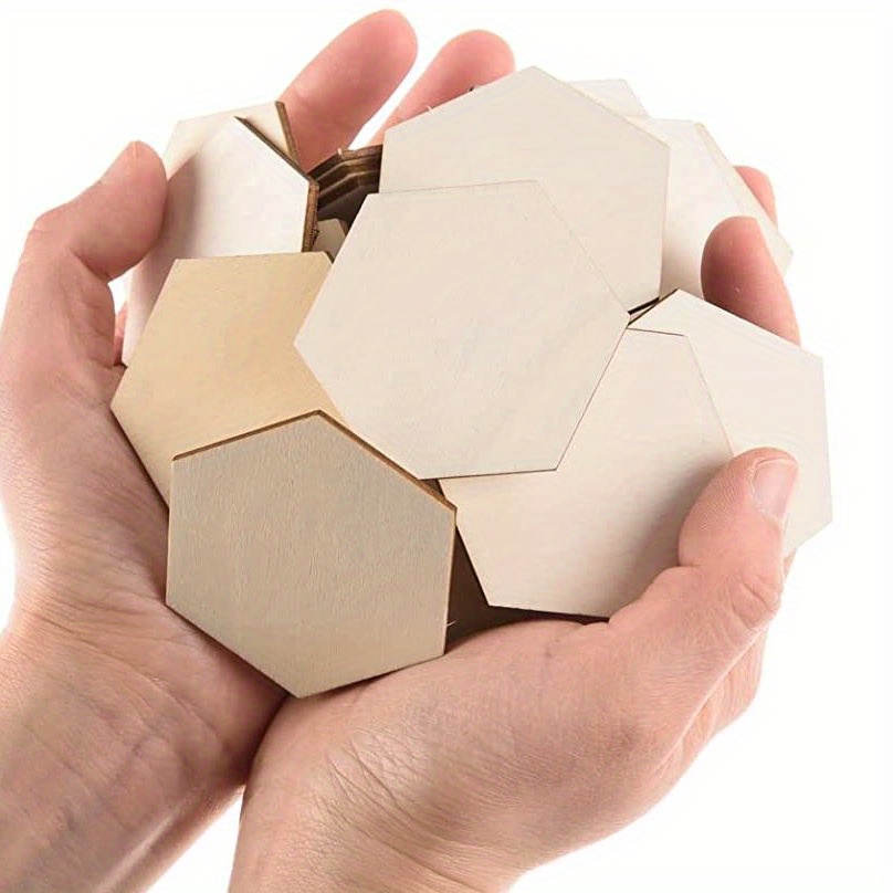 45 Pieces 3.5 x 3 Inch Unfinished Hexagon Wood Pieces Blank Wood Hexagon  Shape Slices Wooden Tile Slabs Cutouts for DIY Crafts Painting Staining