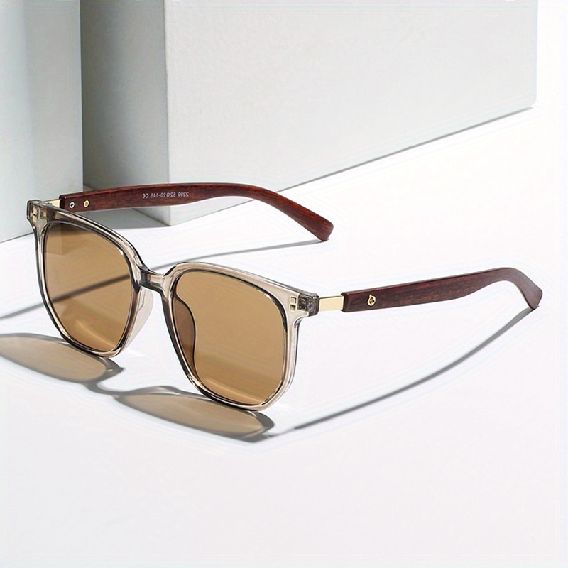 Men's Fashion Vintage Wood Grain Temple Square Sunglasses Casual Driving UV Protection Decorative Glasses,Sun Glasses,Temu