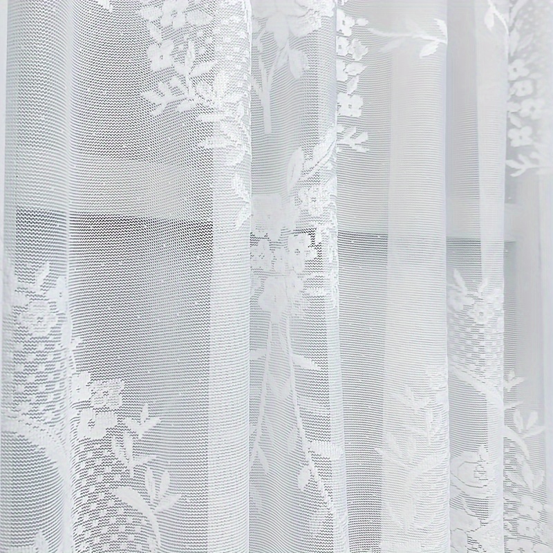 1pc elegant   style sheer curtain floral lace half curtain with rod pocket semi transparent polyester for   room machine washable kitchen curtains details 2