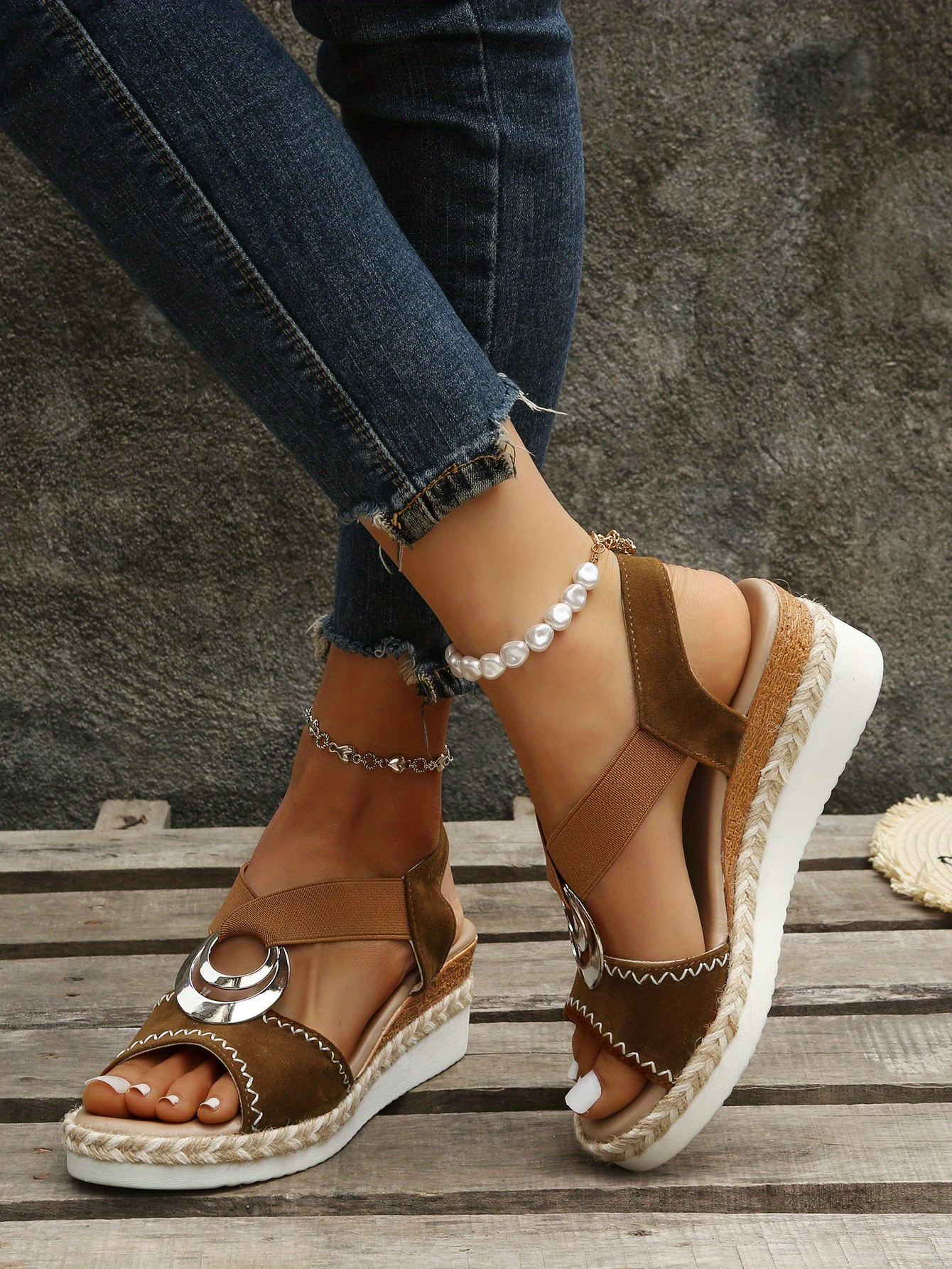 Women's Espadrille Wedge Sandals Roman Style Peep Toe - Temu