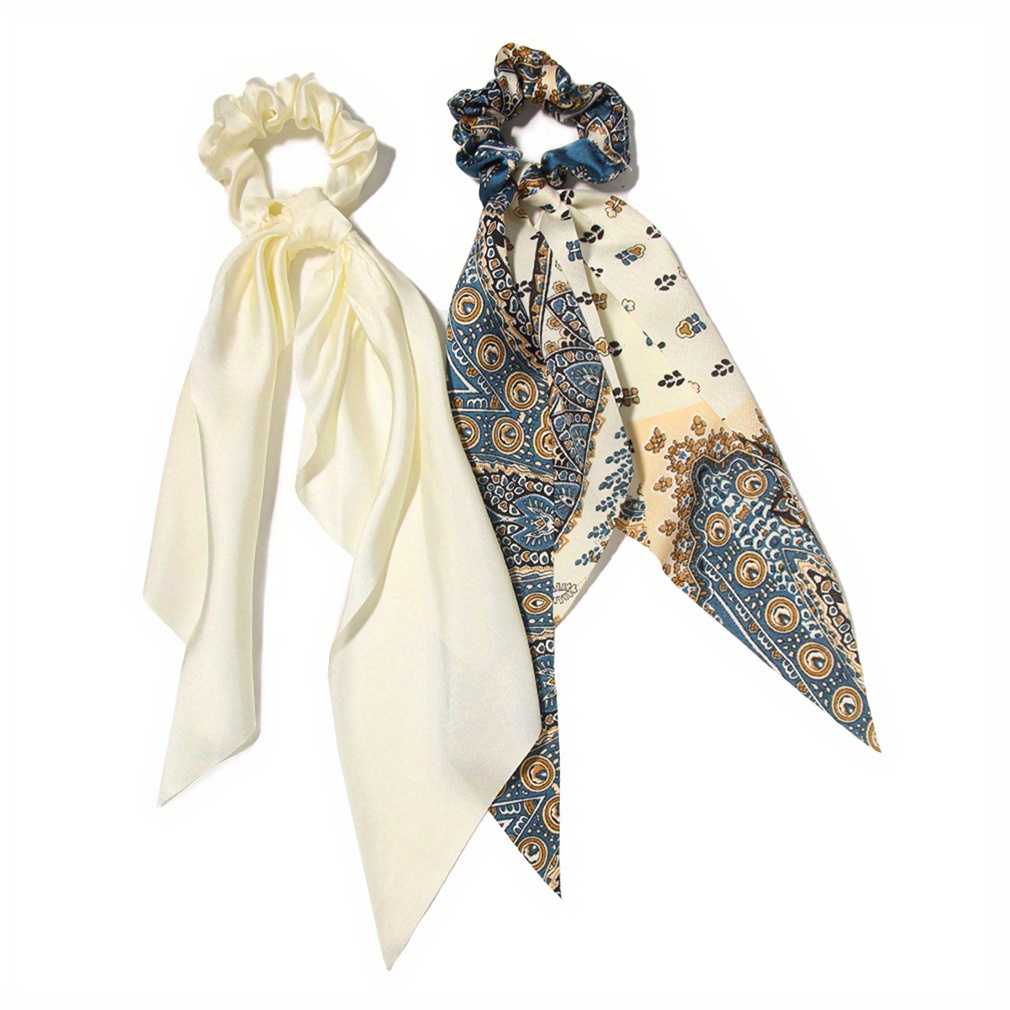 2pcs Set With Ethnic Print Ribbons