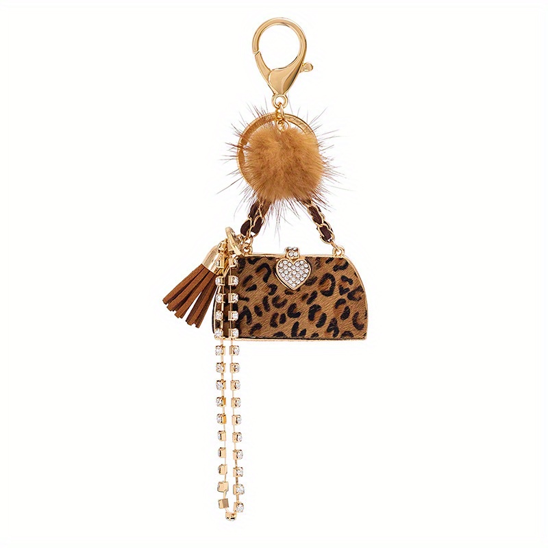 Temu Charms Leopard Pattern Bag Shaped Keychains Pendant Car Wallet Key Chain Key Accessories Purse Handbags Phone Key Ring, Christmas Styling & Gift