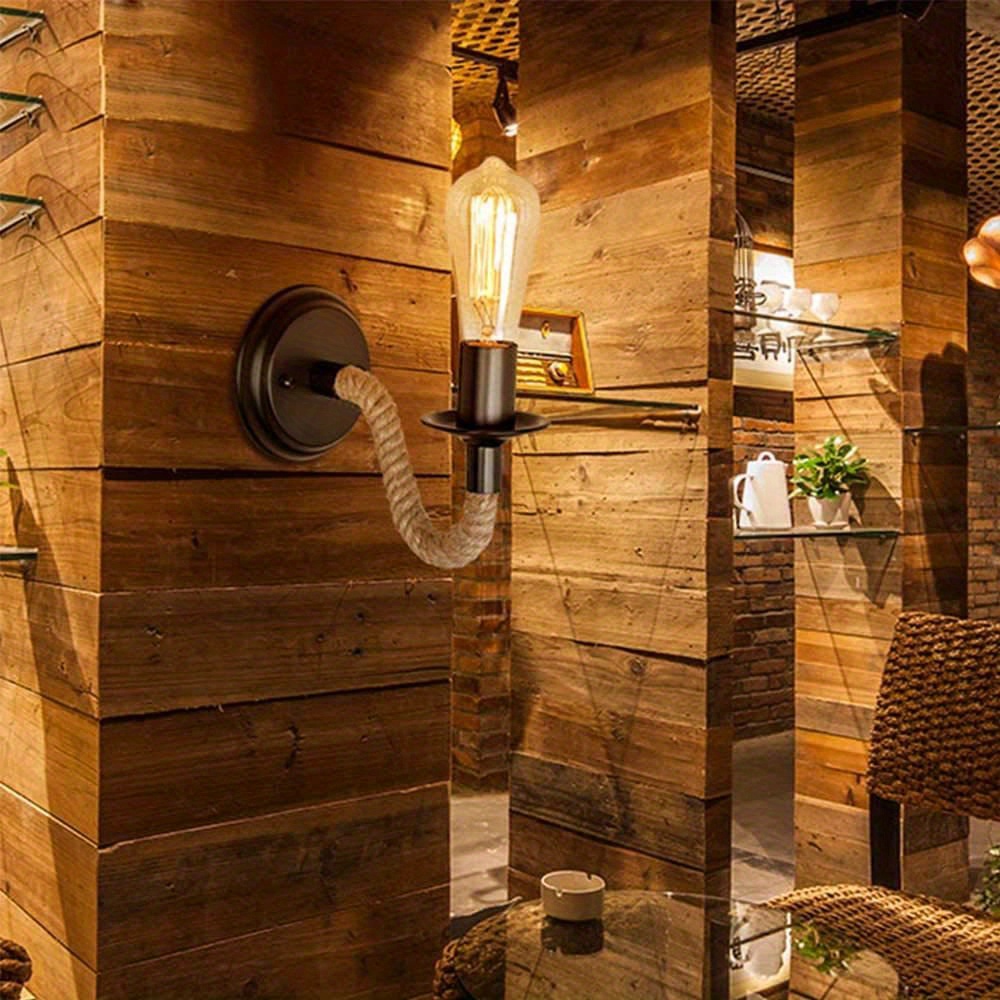  ANYE Apliques de pared con gancho sin costuras, paquete de 2  lámparas de pared minimalistas con base de madera, lámpara de pared estilo  loft vintage con bombillas de cable de atenuación