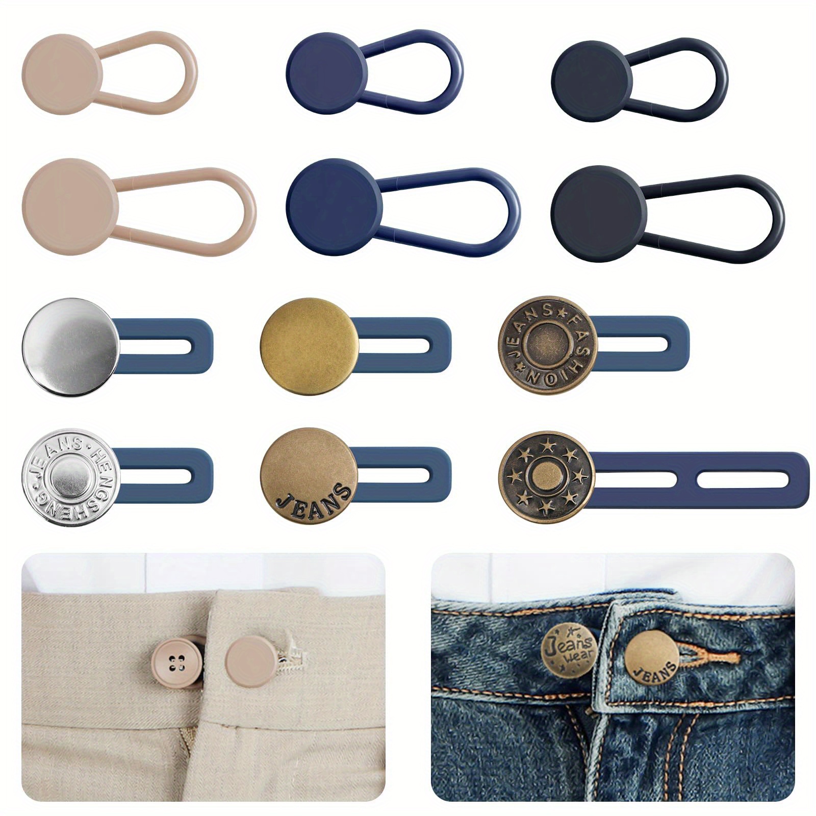 Denim Waist Extenders for Men and Women(6 Pack), Adjustable Waistband  Expanders for Jeans Trousers Pants Buttons Extender Set