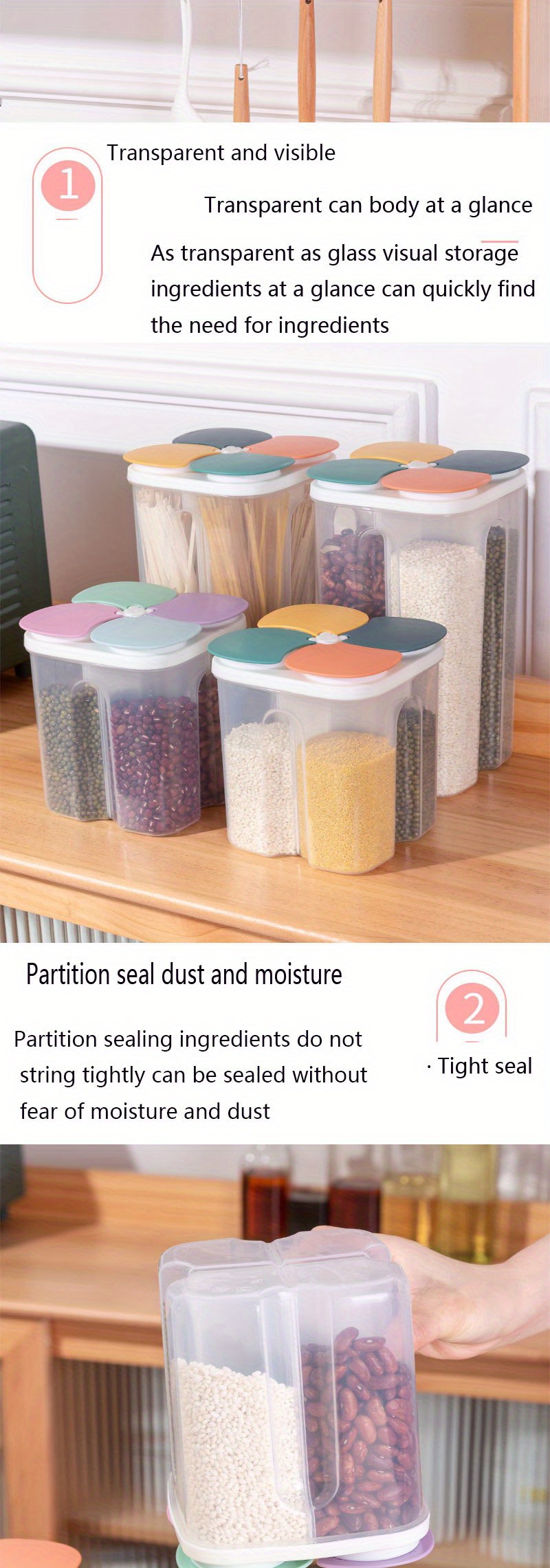 1 Pieza Tarro De Plástico Sellado Transparente Pequeño/mediano/grande/extra  Grande Para En Polvo, Alimento, Grano, Contenedor De Almacenamiento De  Cocina, Moda de Mujer