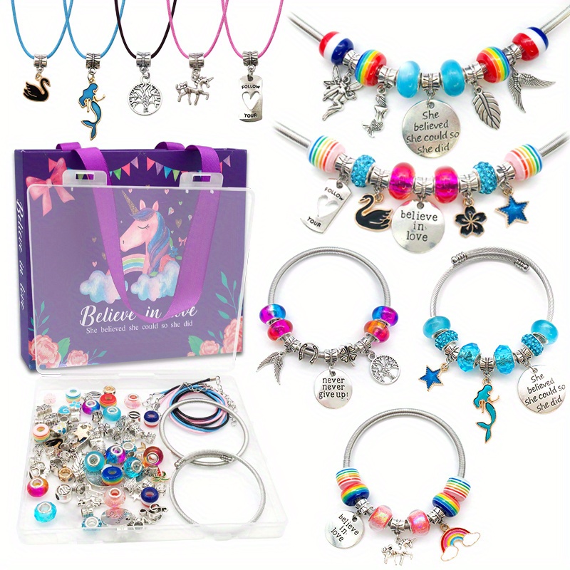 66Pcs Charm Bracelet Neckalce DIY Jewelry Making Kit For Girls, With Beads,  Pendants, Snake Chains, Rope, Crafts Gifts Set Teenager Stuff