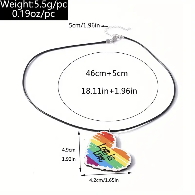wooden rainbow color water drop shape pendant necklace pride month holiday ornament details 0