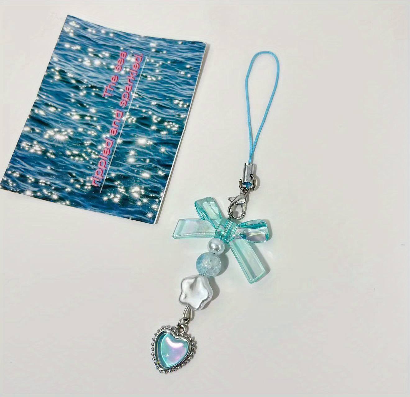 Blue Beads Hanging Mobile Phone Chain Lanyard For Temu