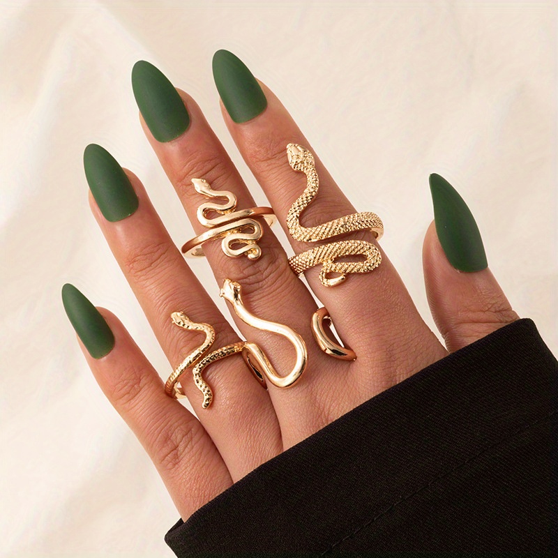 Snake Pattern Finger Ring Punk Style Exaggerated Ring Set - Temu