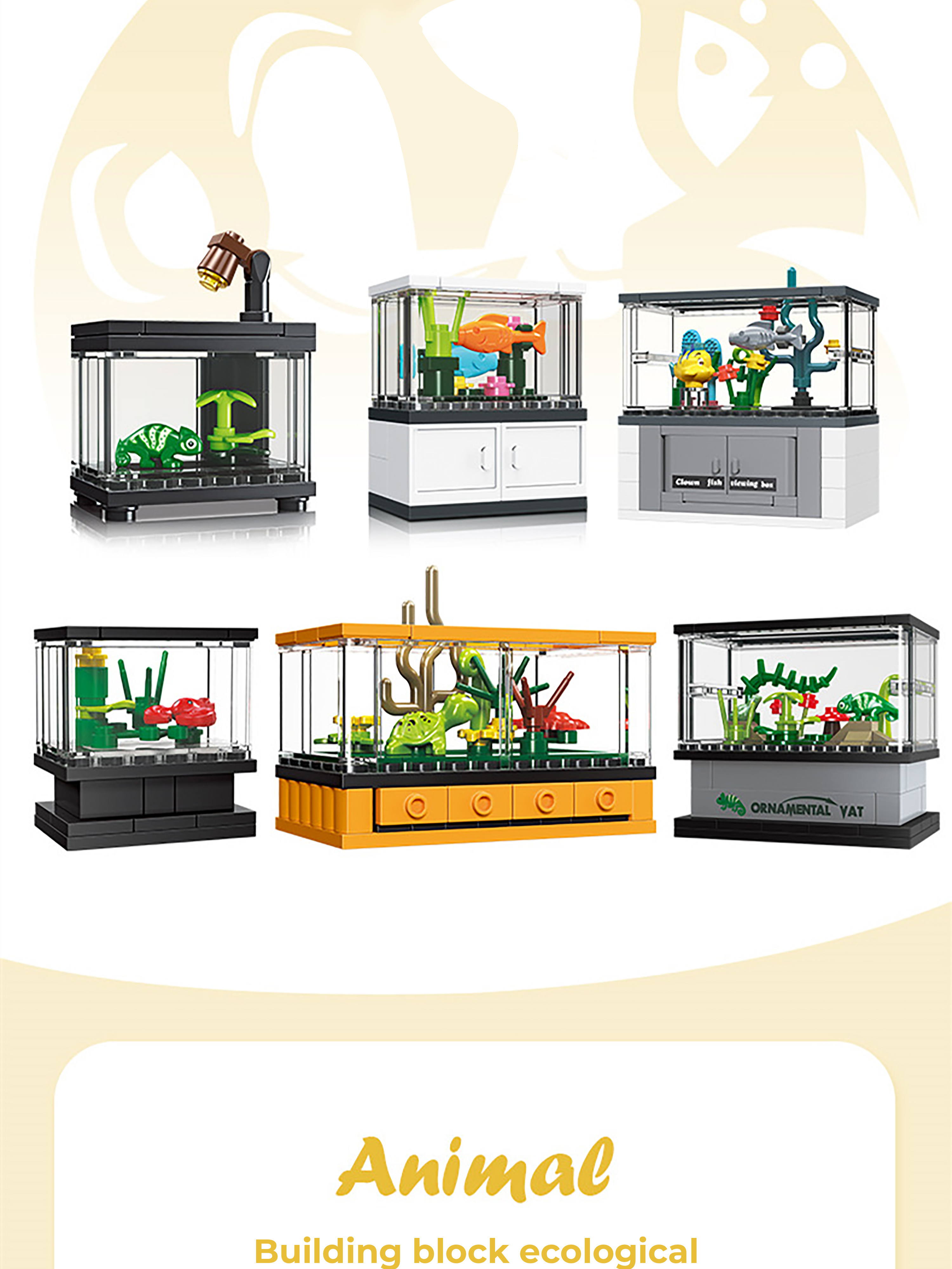 Fish Tank Set Cute Block Model Decoration