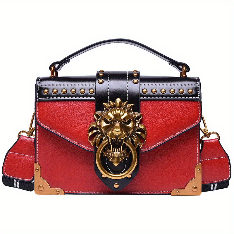 Vintage Studded Decor Handbags Metal Lion Decor Crossbody Bag Punk ...