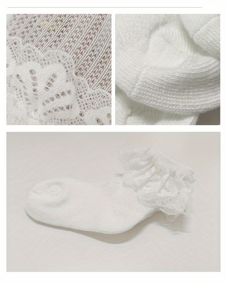 3pairs Baby Girls Lace Trim Socks, Breathable Comfortable Princess Socks For Infant Newborn Toddlers