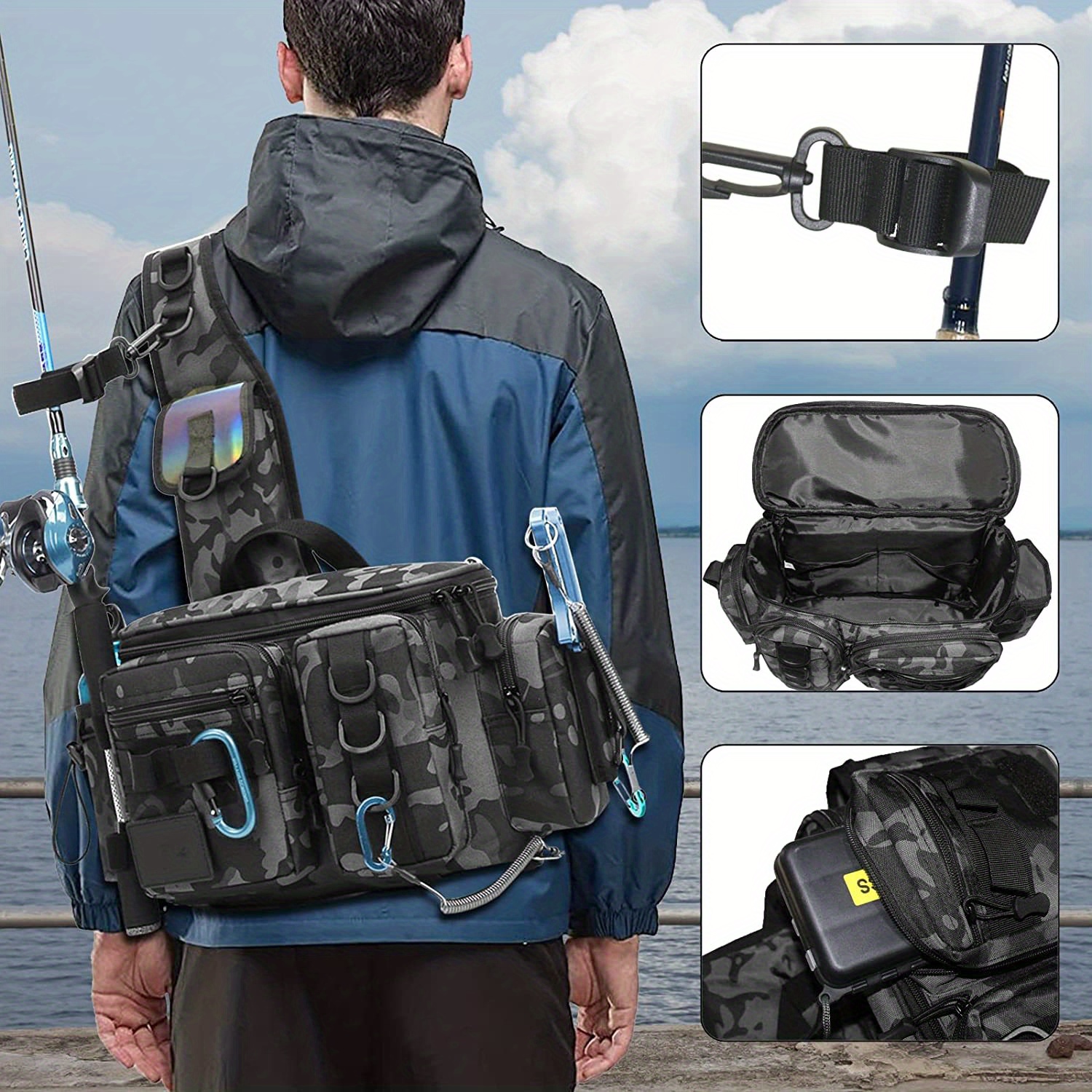 PATLOLLAV Waist Bag,Fishing Tackle Bag Fishing Sling Pack, Fly Fishing Bag  Tackle Storage Backpack with Rod Holder Single Shoulder Crossbody Bag Waist
