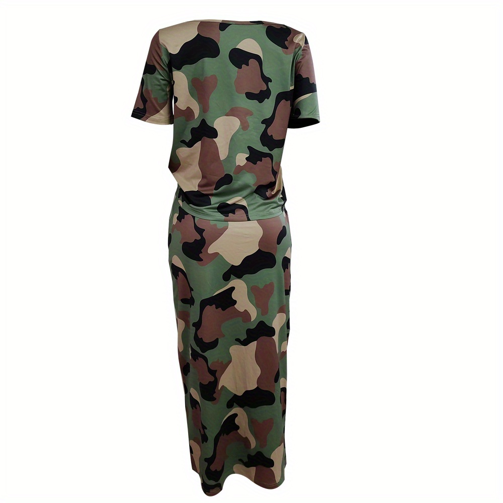 Camouflage Matching Two piece Skirt Set Short Sleeve T shirt - Temu