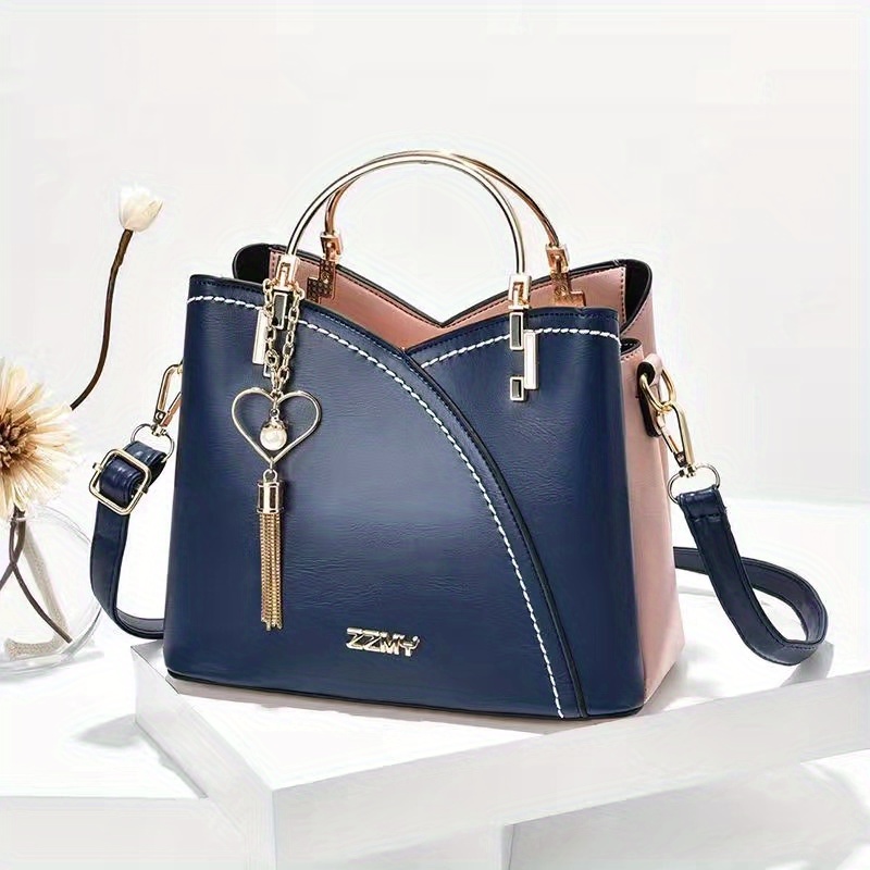 Tassel Decor Handbag, Women's Large Capacity Shoulder Bag, Fashion Zipper Crossbody Bag with Removable Strap,Temu